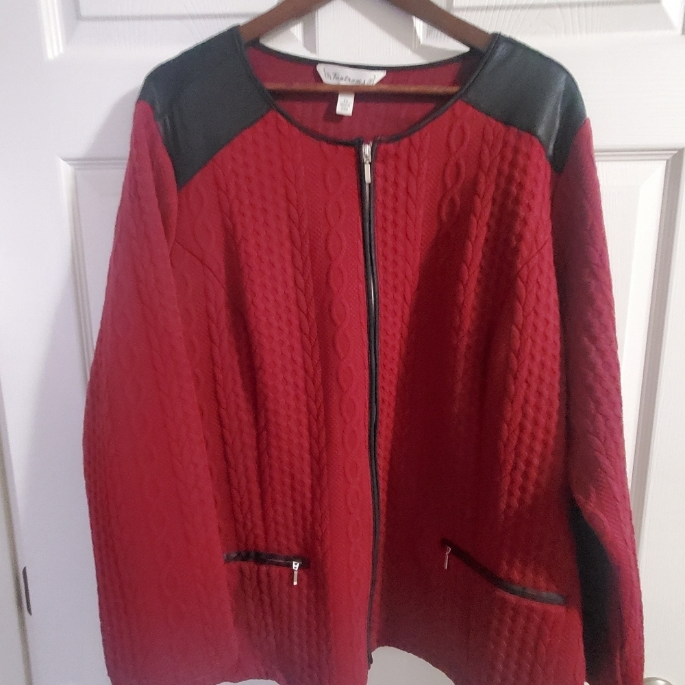 Tantrums 2X Wine Purple Zip Up Jacket. Faux Leather . Knit